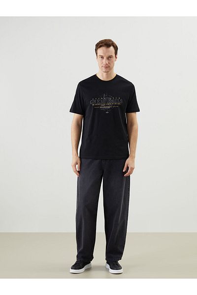 LC Waikiki Ανδρικό μπλουζάκι LCW Crew με κοντό μανίκι με εμπριμέ χτενισμένο βαμβάκι