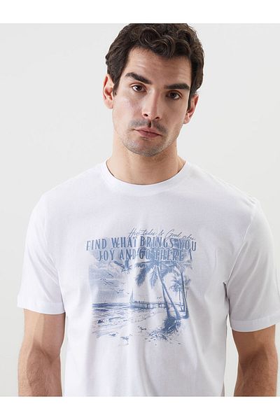 LC Waikiki Ανδρικό μπλουζάκι LCW Crew Neck με εμπριμέ χτενισμένο βαμβάκι
