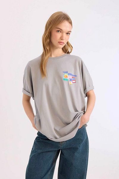 DeFacto Tricou gri supradimensionat - așchii de lemn de greutate - E0671ax / Gr445
