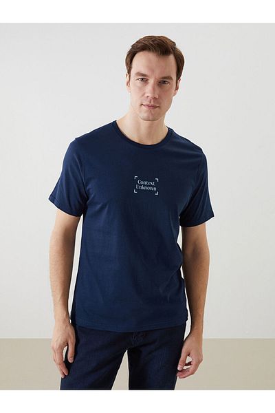 LC Waikiki Ανδρικό μπλουζάκι LCW Crew με κοντό μανίκι με εμπριμέ χτενισμένο βαμβάκι