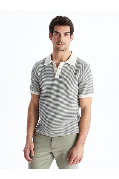 LC Waikiki Polo Neck Short Sleeve Striped Men's Knitwear Sweater