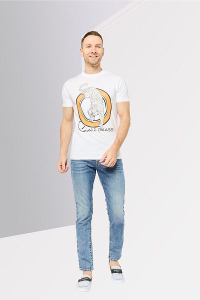 Cavalli Class Men Round Neck Short Sleeve Graphic Print T-shirt, White