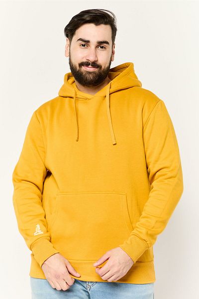 Kangol Men Hooded Embroidered Logo Long Sleeves Hoodie, Mustard