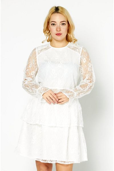 NA-KD Women Round Neck Long Sleeves Textured Mini Party Dress, White