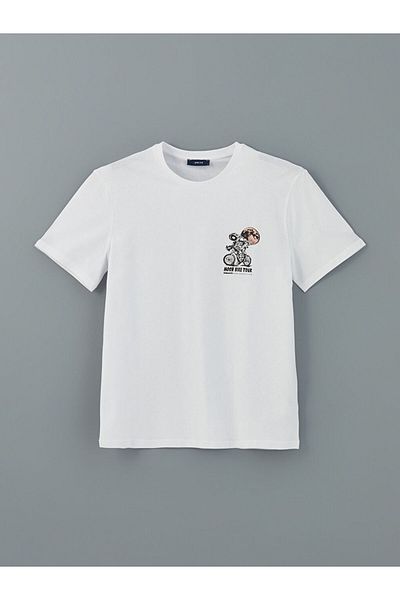 LC Waikiki LCW Herren-T-Shirt mit Rundhalsausschnitt, kurzärmlig, bedruckt, gekämmte Baumwolle