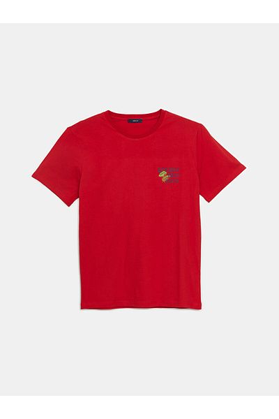 LC Waikiki LCW Herren-T-Shirt mit Rundhalsausschnitt, kurzärmlig, bedruckt, gekämmte Baumwolle
