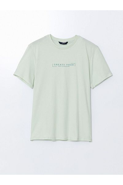 LC Waikiki Νέα σεζόν Crew Neck κοντομάνικο εμπριμέ χτενισμένο βαμβακερό ανδρικό μπλουζάκι - S5II65Z8