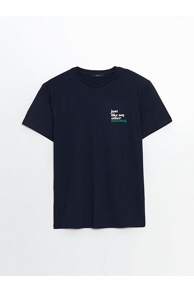 LC Waikiki Ανδρικό μπλουζάκι LCW Crew με κοντό μανίκι με εμπριμέ χτενισμένο βαμβάκι