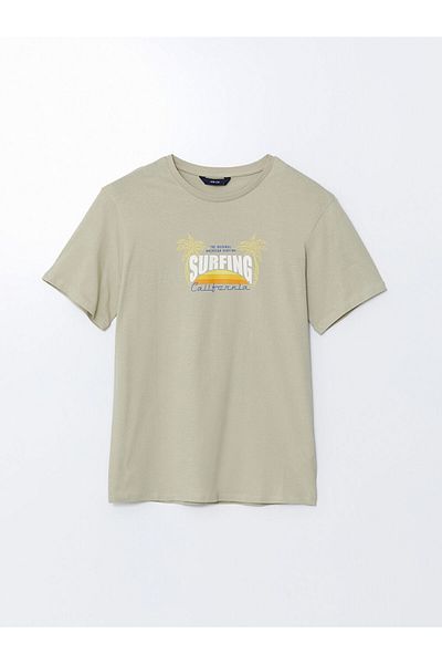 LC Waikiki Ανδρικό μπλουζάκι LCW Crew με κοντό μανίκι με εμπριμέ χτενισμένο βαμβάκι