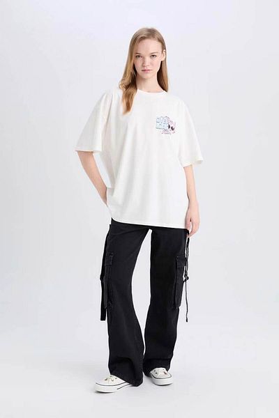 DeFacto Tricou de damă oversize Mold Ecru E0668ax/wt32