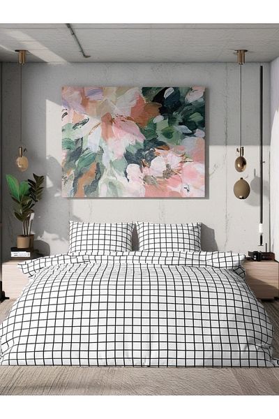 MORRİVAL DIMENSIUNE DUBLĂ KING SIZE 200X230 ALB CAROȚI CU Cearșafuri ELASTICE, Cearșaf 180X200+30CM