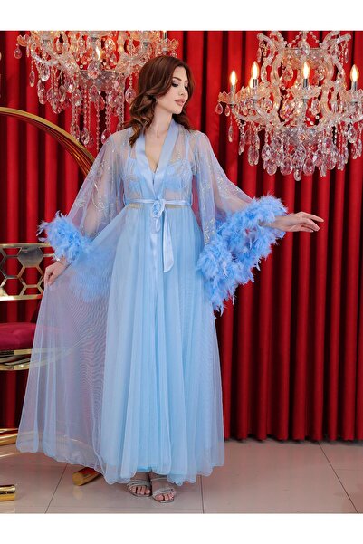 Limas lingerie 2 parçalı uzun sabahlık tüylü