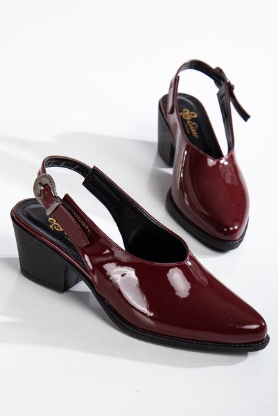 MS SUGAR SHOES Women's Faux Leather Open-Back Heeled Sandals