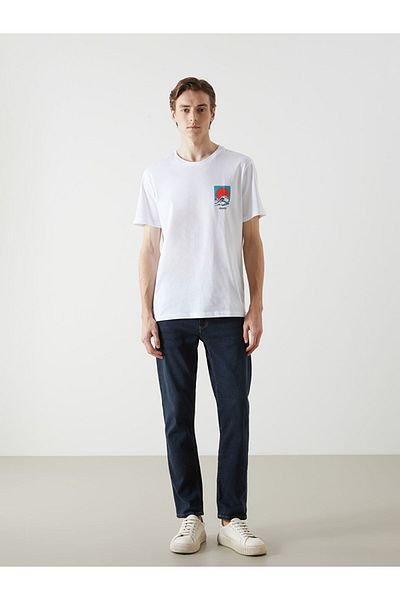 LC Waikiki Ανδρικό μπλουζάκι LCW Crew με κοντό μανίκι με εμπριμέ χτενισμένο βαμβάκι