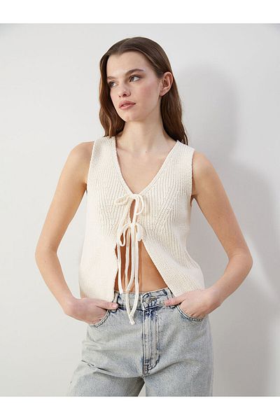 LC Waikiki V-Neck Openwork Women's Knitwear Vest