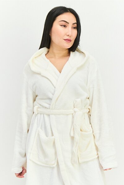 Bebe Women Fleece Textured Bathrobe, White