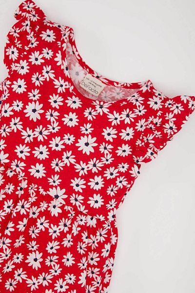 DeFacto Flower Pattern Short Sleeve Red Baby Girl Dress A0136A5/Rd59