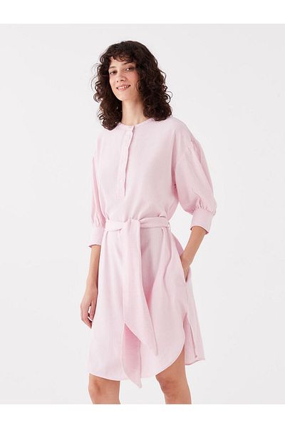 LC Waikiki Lcw Crew Neck Striped Linen Blend Women's Dress Fast Fashion