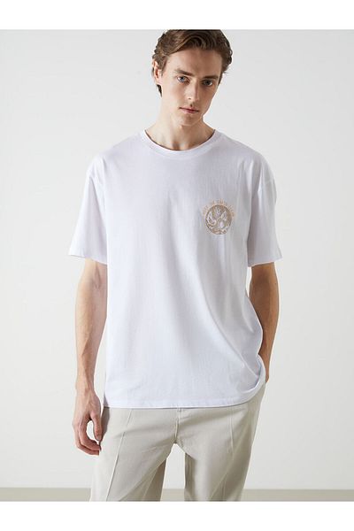 LC Waikiki Tricou pentru bărbați din bumbac pieptănat cu mânecă scurtă cu decolteu