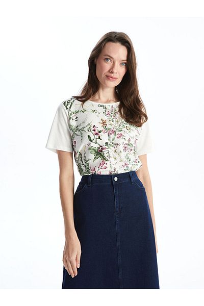LC Waikiki Tricou de damă cu gât cu flori
