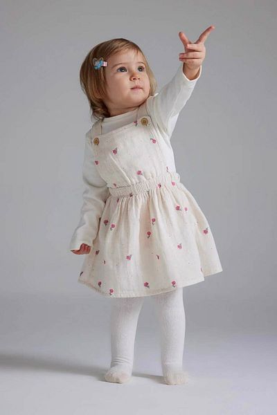 DeFacto 3-Piece Muslin T-Shirt Salopet Dress Pantyhose Powder Baby Girl Top-Bottom Set D9096A5/Pn354