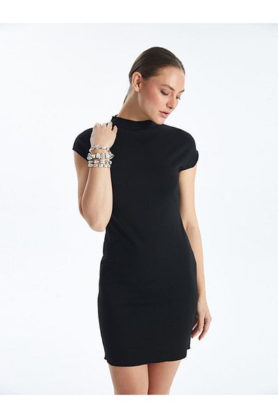 LC Waikiki Lcw Stand Collar Straight Short Sleeve Women's Dress Fast Fashion