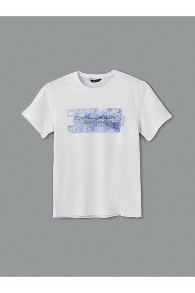 LC Waikiki Ανδρικό μπλουζάκι LCW Crew με κοντό μανίκι με εμπριμέ χτενισμένο βαμβάκι