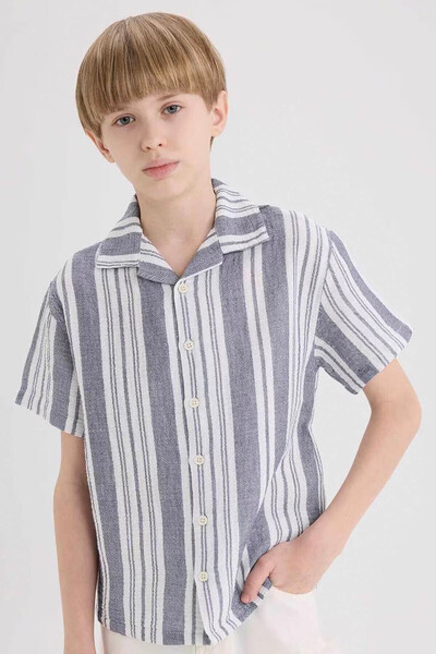 DeFacto Oversize Wide Fit Polo Collar Striped Short Sleeve Shirt for Boys E29...