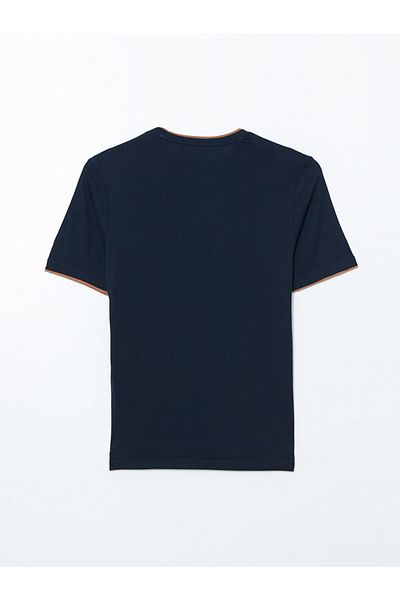 LC Waikiki Navy Blue Crew Neck Short Sleeve Printed Combed Cotton Men's T-Shirt