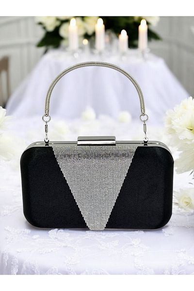 Biçanta Culoare Neagra Satin Argintiu Piatra Geanta Rochie De Seara Geanta De Seara Geanta De Nunta De Logodna
