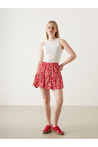 LC Waikiki Women's Floral Skirt with Elastic Waist and Shorts