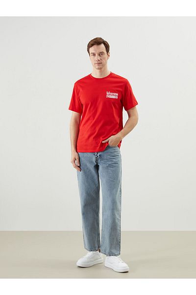 LC Waikiki New Season Crew Neck Κοντό μανίκι εμπριμέ χτενισμένο βαμβακερό ανδρικό Tisort - S5II68Z8