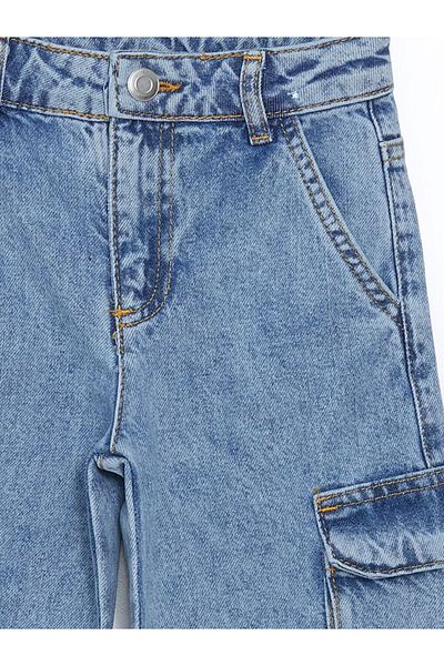 LC Waikiki Pantaloni cargo din denim pentru fete, cu talie ajustabilă, elastică, sezon nou - S5GY37Z4