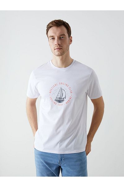 LC Waikiki New Season Crew Neck Κοντό μανίκι εμπριμέ χτενισμένο βαμβακερό ανδρικό Tisort - S5I570Z8