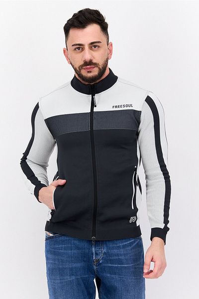 freesoul Men High Neck Brand Logo Jacket Shirt, White