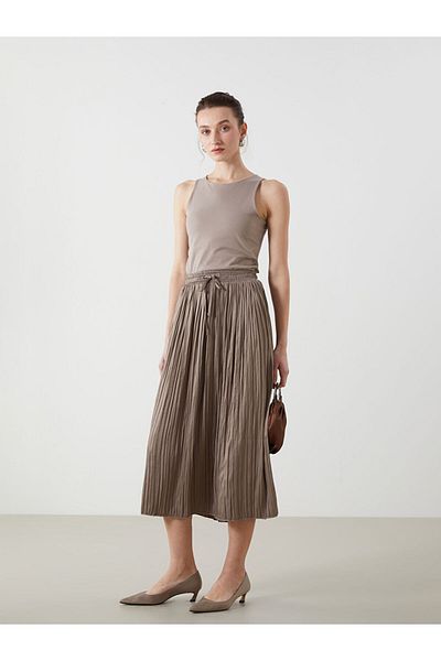 LC Waikiki Satin Women's Pleated Skirt with Elastic Waist