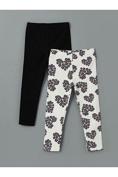 LC Waikiki Printed Girls' Leggings with Elastic Waist, 2-Piece