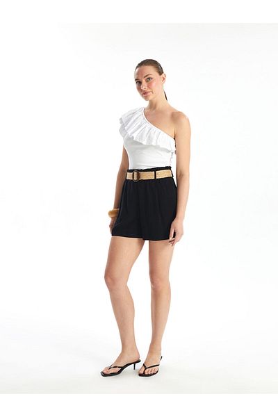 LC Waikiki Lcw Women's Shorts with Waist Belt Linen Blend Fashion