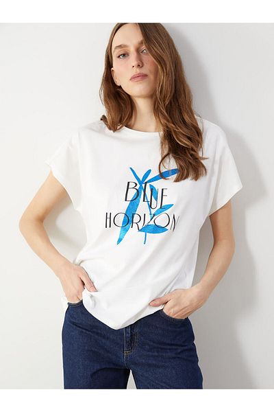 LC Waikiki Γυναικείο μπλουζάκι με στάμπα LCW Crew Neck