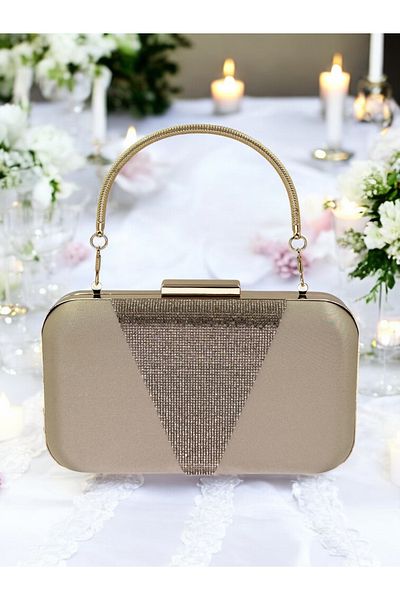 Biçanta Nude Color Satin Gold Stone Βραδινό Τσάντα Βραδινή Τσάντα Αρραβώνα Τσάντα Γάμου