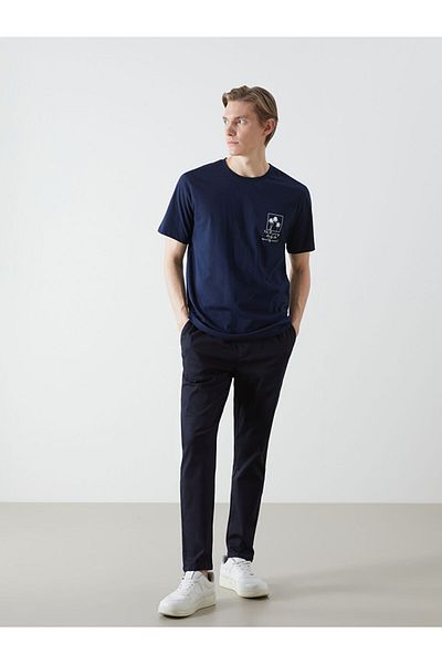 LC Waikiki Tricou pentru bărbați din bumbac pieptănat cu mânecă scurtă cu decolteu LCW