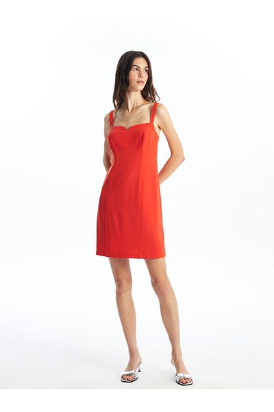 LC Waikiki Lcw Heart Collar Plain Linen Blend Women's Evening Dress New Season