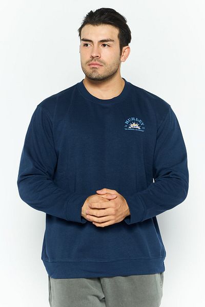 Hurley Men Crew Neck Long Sleeve Brand Logo Sweatshirts, Navy