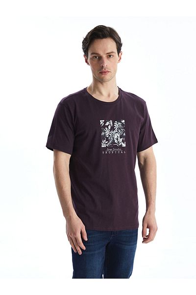 LC Waikiki Ανδρικό μπλουζάκι LCW Crew με κοντό μανίκι με εμπριμέ χτενισμένο βαμβάκι