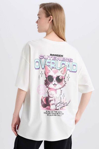 DeFacto Tricou de damă oversize Mold Ecru E0668ax/wt32