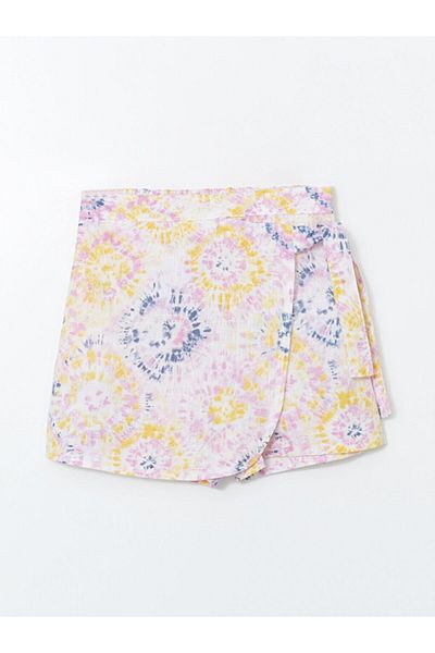 LC Waikiki Mixed Tie-Dye Patterned Girl's Shorts Skirt with Elastic Waist