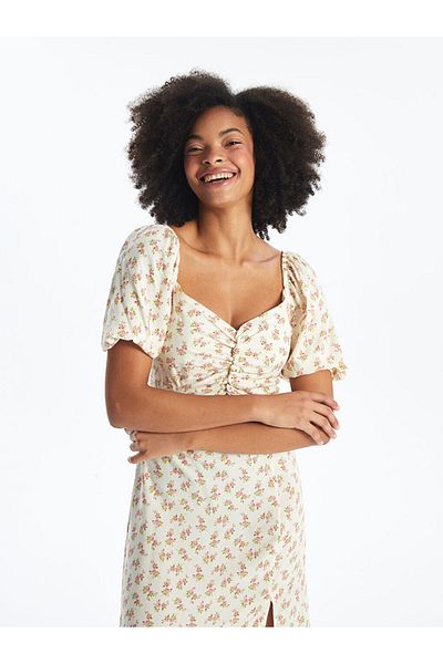 LC Waikiki Lcw Heart Collar Floral Short Sleeve Women's Dress Fast Fashion