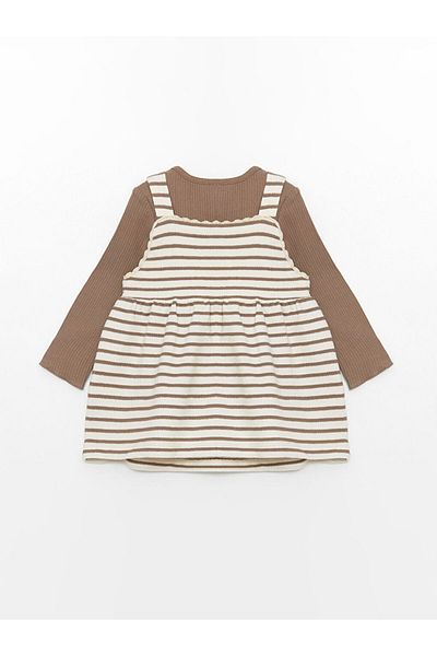 LC Waikiki Lcw Square Neck Striped Baby Girl Dress and T-Shirt 2Pcs Set Fast Fashion