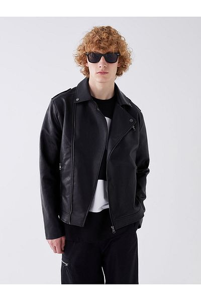 LC Waikiki Slim Fit Biker Collar Men's Leather Look Coat