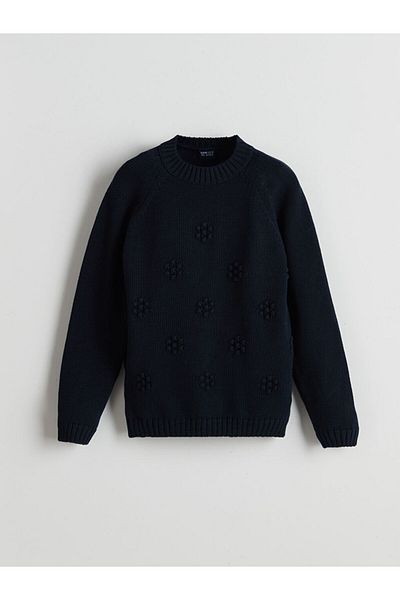 LC Waikiki Blumenstrickpullover für Mädchen mit Rundhalsausschnitt